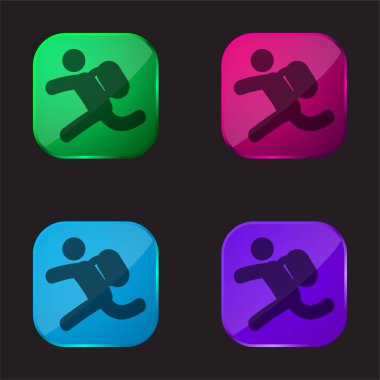 Backpacker Running four color glass button icon clipart