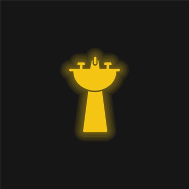 Banyo Musluğu Sarı parlak neon ikonu