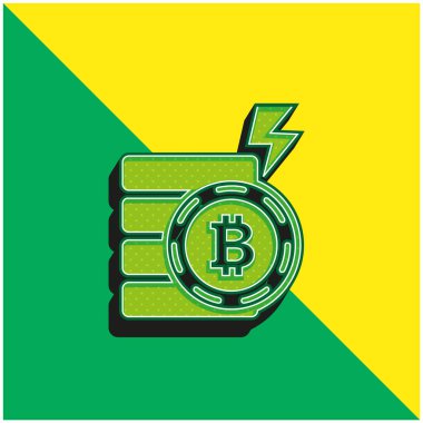 Bitcoin Elektrik Sembolü Bir Bolt Şekli Yeşil ve Sarı Modern 3d vektör logosu