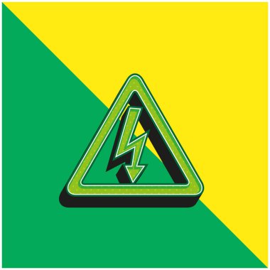 Elektrik Şoku Tehlikenin Arrow Bolt Sinyali Üçgen Şekil Yeşil ve Sarı Modern 3d vektör logosu