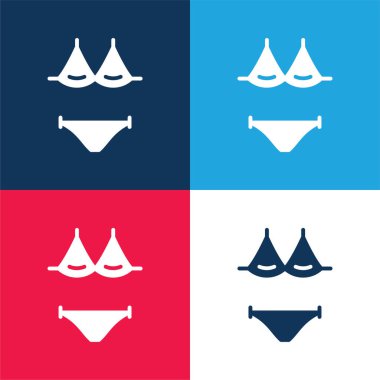Bikini mavi ve kırmızı dört renk minimal simge kümesi