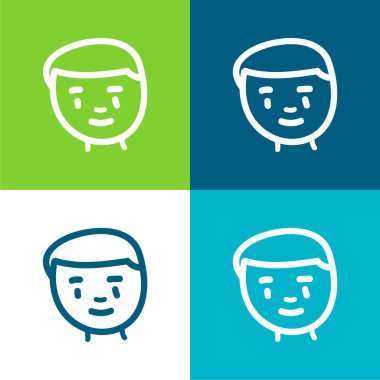 Boy Hand Drawn Face Düz 4 renk minimal simge seti