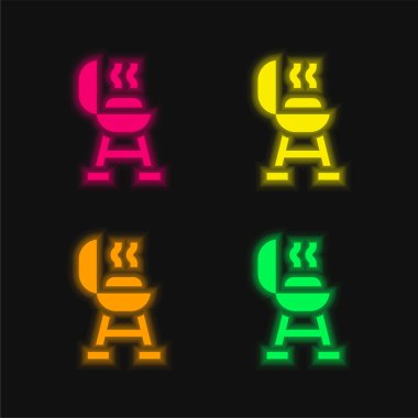Barbekü ızgarası. Parlak neon vektör simgesi.