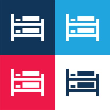 Berth Bed blue and red four color minimal icon set clipart