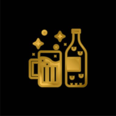 Beers gold plated metalic icon or logo vector clipart