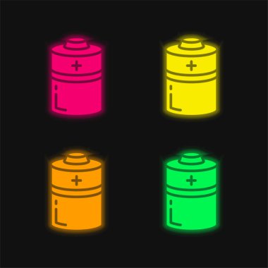 Bataryalar dört renk parlayan neon vektör simgesi