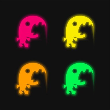 Koca Ağız Canavarı. Dört renkli parlak neon vektör simgesi.