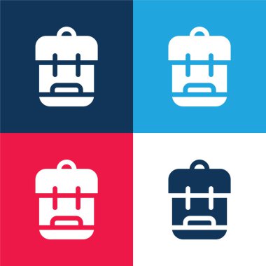 Sırt çantası mavi ve kırmızı dört renk minimal simgesi seti