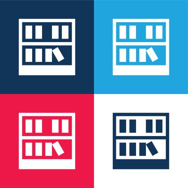Bookshelf blue and red four color minimal icon set clipart