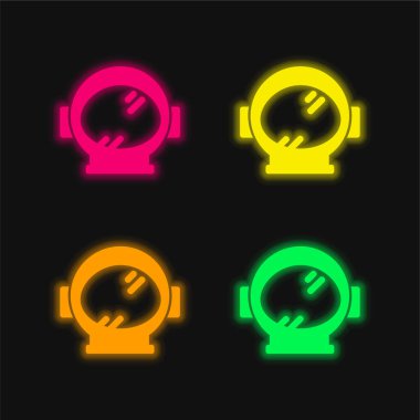 Astronot Başlığı Kapak Aracı Boşluk için 4 renkli neon vektör simgesi