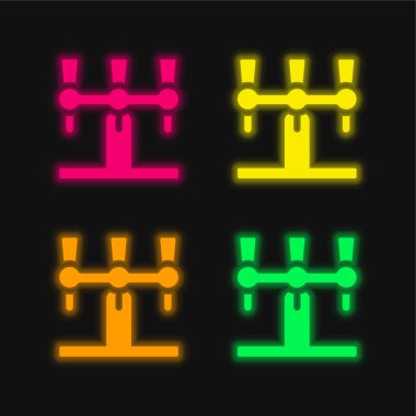 Bira Tap dört renk parlayan neon vektör simgesi