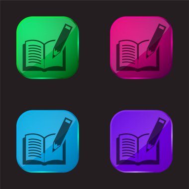 Book And Pen four color glass button icon clipart