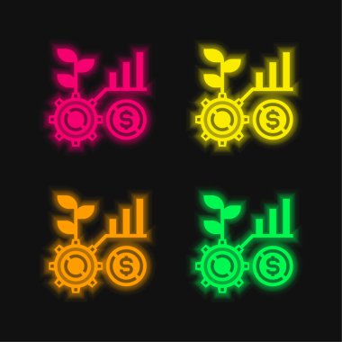 Benefit four color glowing neon vector icon clipart