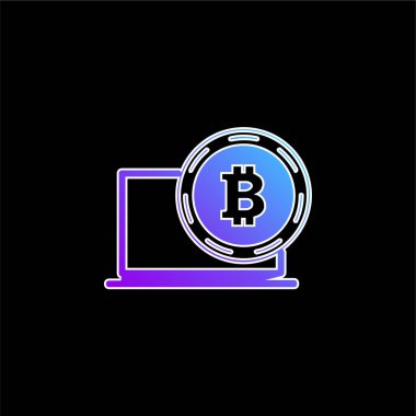 Bitcoin ve Laptop Sembolü mavi gradyan vektör simgesi
