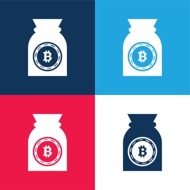 Bitcoin Sack blue and red four color minimal icon set clipart