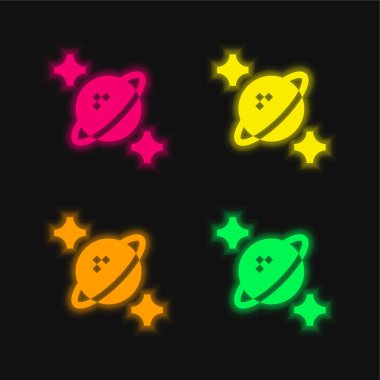 Astrophysics four color glowing neon vector icon clipart