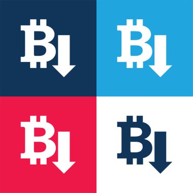 Bitcoin Down Arrow blue and red four color minimal icon set clipart