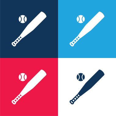 Baseball blue and red four color minimal icon set clipart