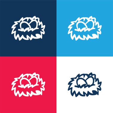 Yuvadaki Kuşlar Mavi ve Kırmızı Dört Renk Simgesi