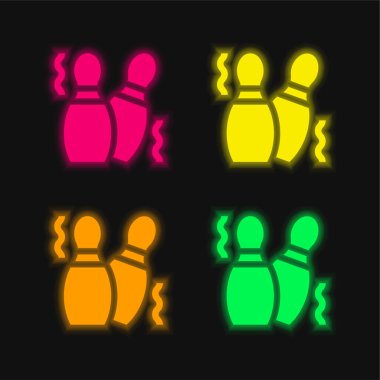 Bowling Pins dört renkli parlak neon vektör simgesi