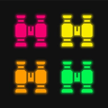 Dürbünler dört renk parlayan neon vektör simgesi