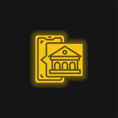 Bank yellow glowing neon icon clipart