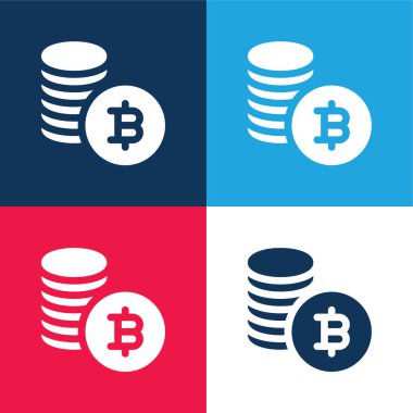 Bitcoin blue and red four color minimal icon set clipart