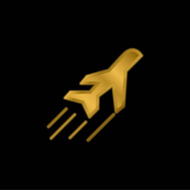 Uçuş altın kaplamalı metalik simge veya logo vektöründe uçak kenarı görünümü