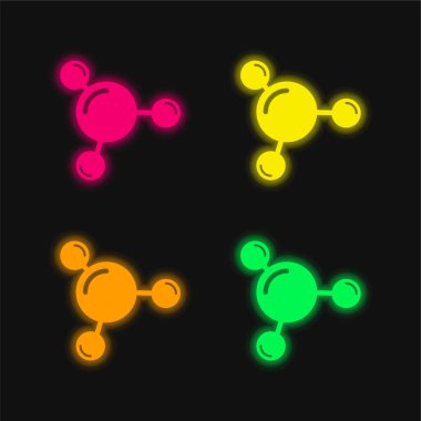 3 Molekül 4 renkli parlayan neon vektör simgesi