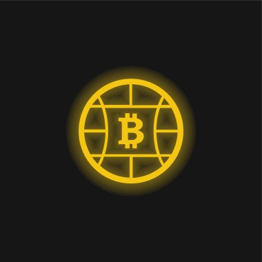 Bitcoin Küre Sembolü Sarı parlak neon simgesi