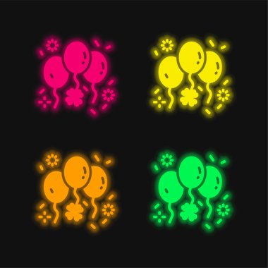 Dört renkli balon parlayan neon vektör simgesi