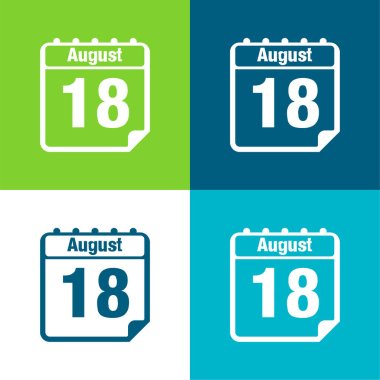 August 18 Daily Calendar Page Interface Symbol Flat four color minimal icon set clipart