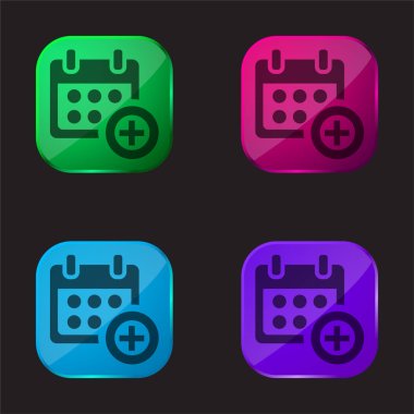 Add Calendar Symbol For Events four color glass button icon clipart