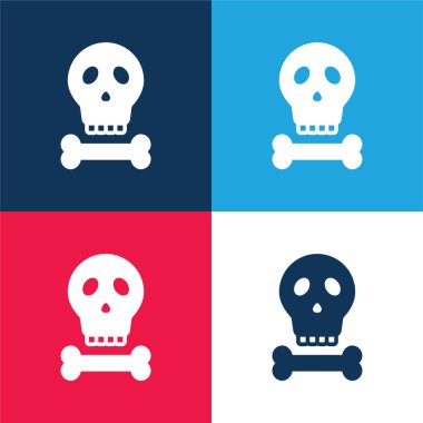 Bones blue and red four color minimal icon set clipart