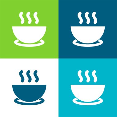 Tabakta bir kase sıcak çorba 4 renk minimal simge seti