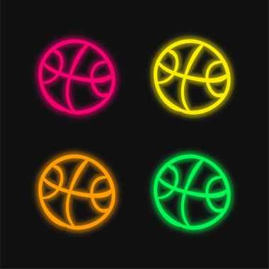 Top El Çizilmiş Oyuncak Dört Renkli Parlak Neon Vektör Simgesi