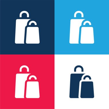Çantalar mavi ve kırmızı dört renk minimal simge kümesi