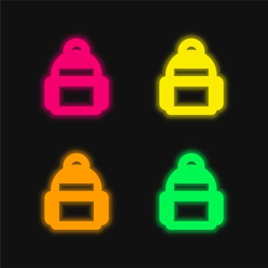 Sırt çantasında parlayan dört renk neon vektör simgesi