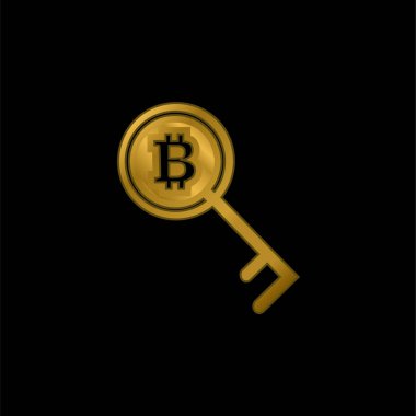 Bitcoin Anahtarı veya Parola Sembolü altın kaplama metalik simge veya logo vektörü