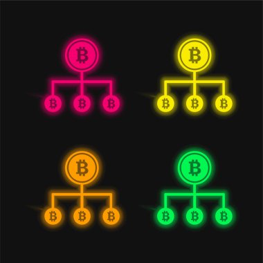 Bitcoin Down Satır Grafiksel dört renk parlayan neon vektör simgesi