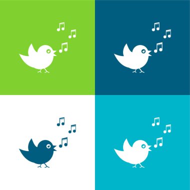 Bird Singing With Musical Notes Flat four color minimal icon set clipart