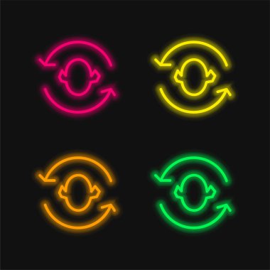 Bir Baş Silueti Etrafındaki Oklar Dört Renkli Parlayan neon vektör simgesi