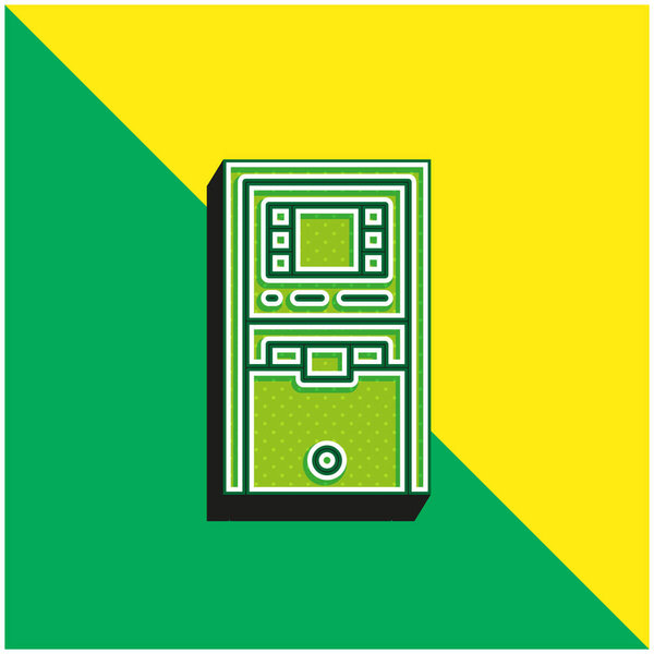 Банкомат Мейн Зеленый и желтый современный трехмерный векторный логотип