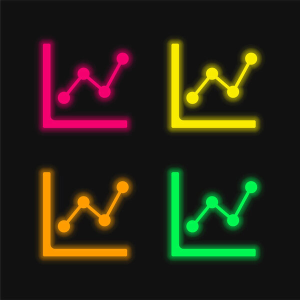 Аналитика 4 цветных светящихся неоновых вектора значок