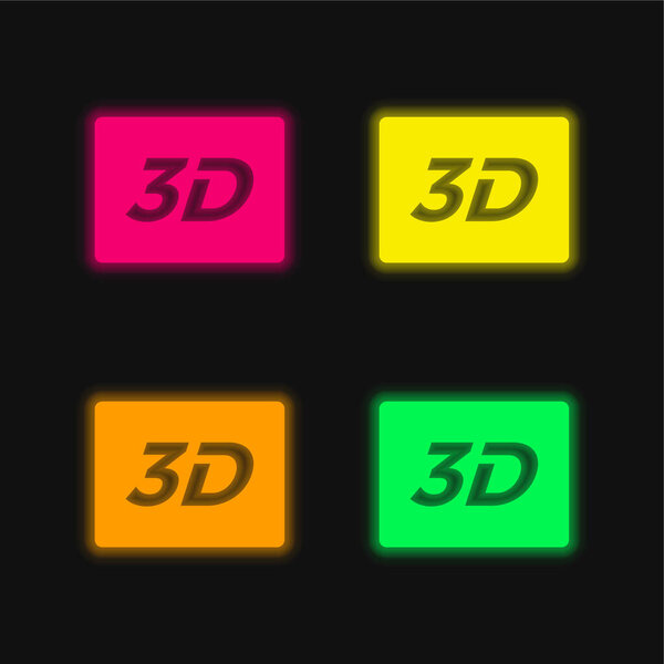 3D Sign four color glowing neon vector icon