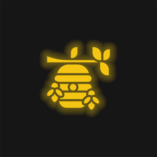 Beehive yellow glowing neon icon