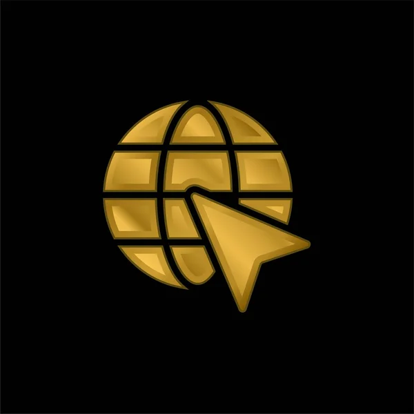 Arrow Eart Gold Plated Metalic Icon Logo Vector — Stock Vector