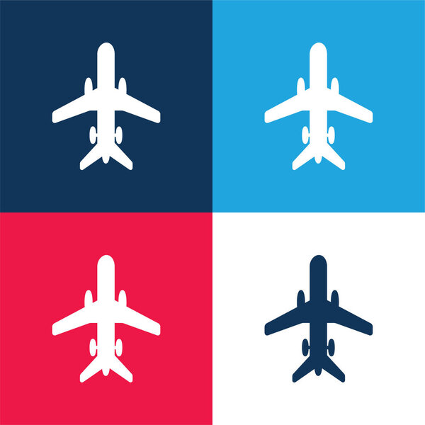 Самолет с колесами синий и красный четыре цвета минимальный набор значков