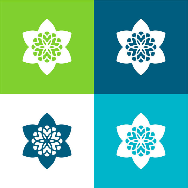 Beautiful Buddhist Flower Flat four color minimal icon set
