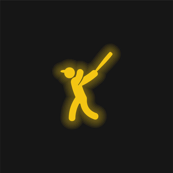 Baseball Player yellow glowing neon icon